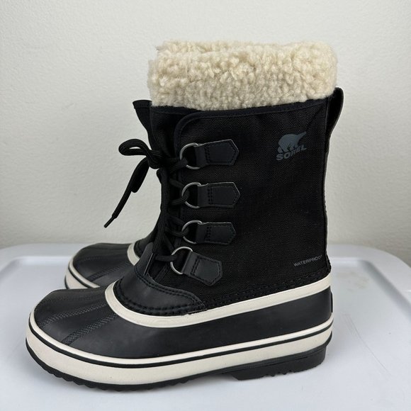 Sorel Womens Winter Carnival Boots Size 8 Black Waterproof Faux Fur Canvas - Picture 5 of 15